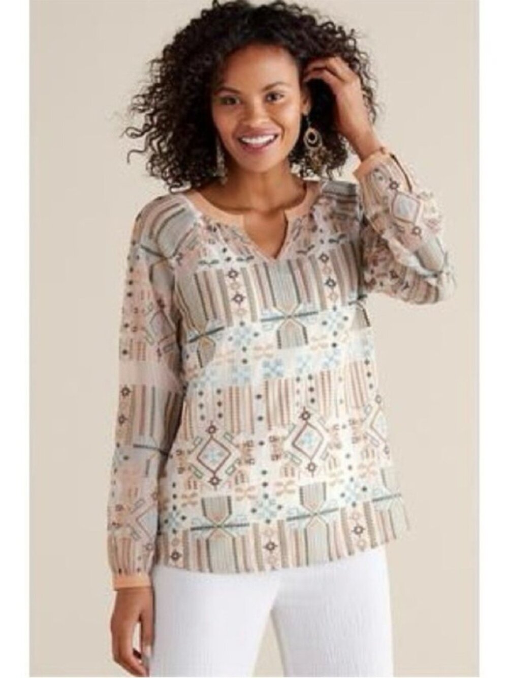 Soft Surroundings Sanibella Ecru Embroidered Sheer Tunic Size XL